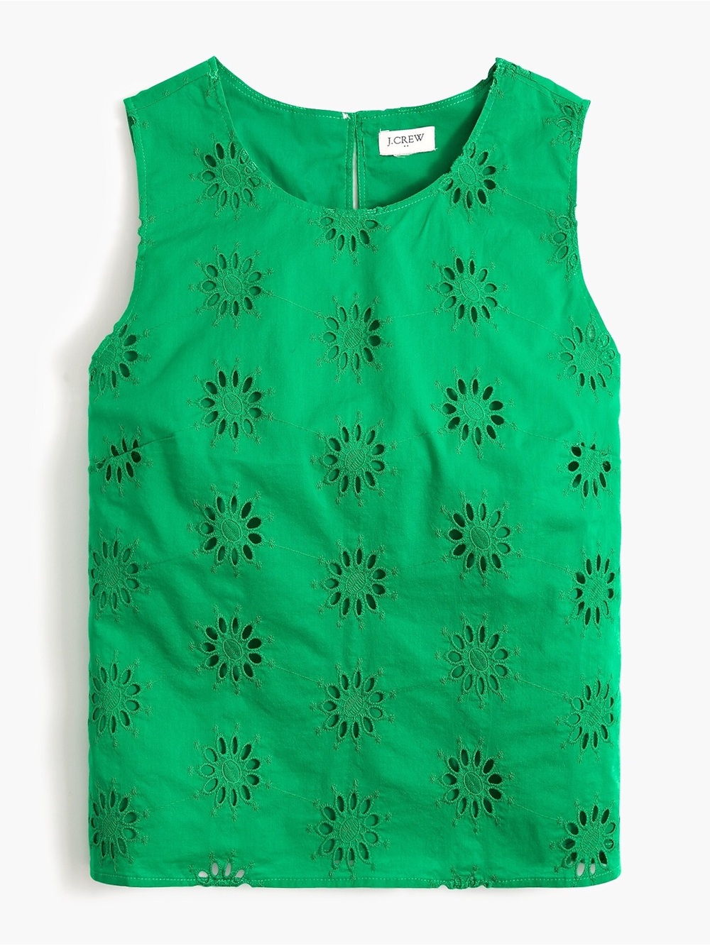 J. Crew Green Floral Eyelet Sleeveless Shell